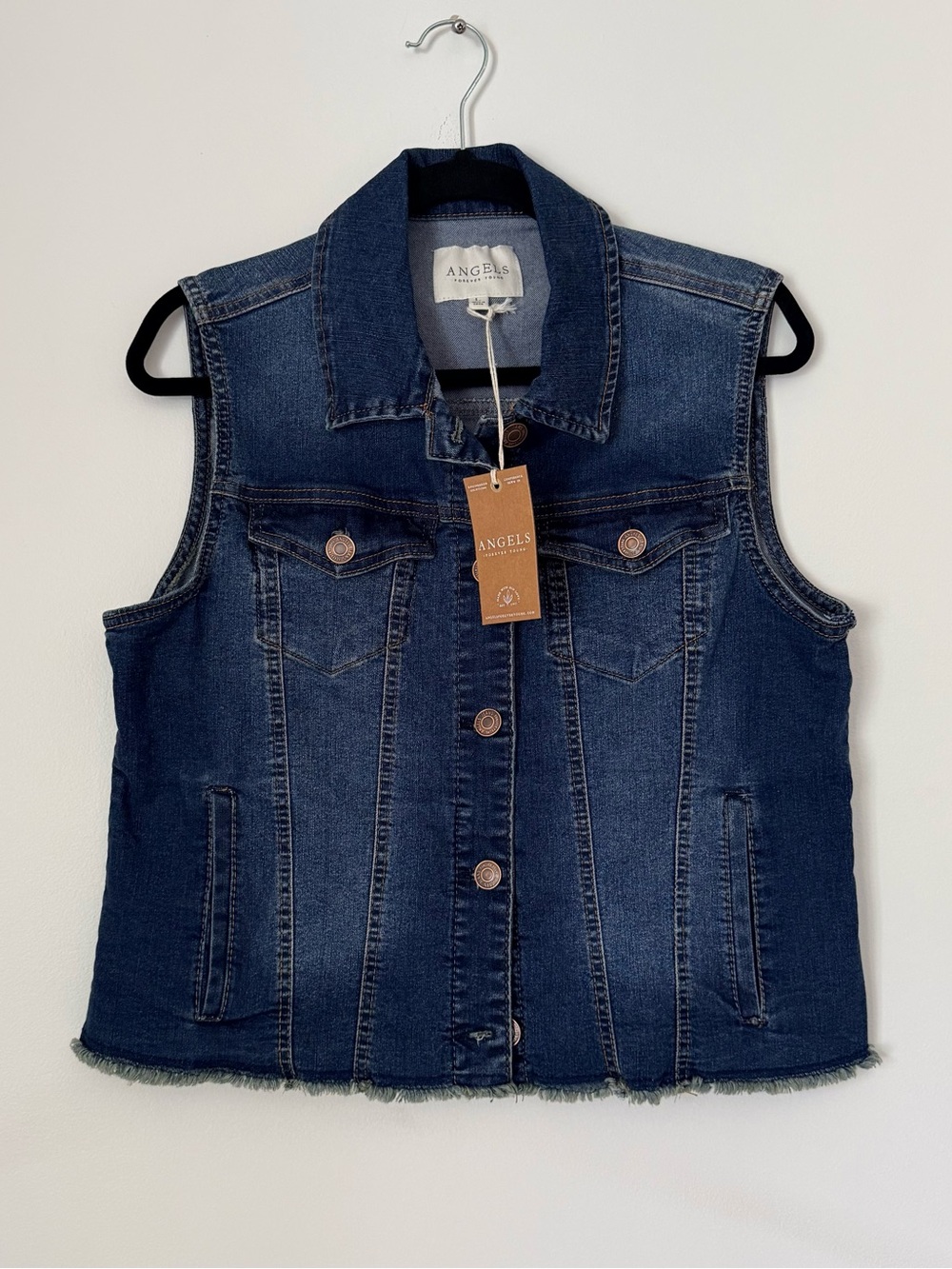 Angels Denim Button Front Sleeveless Cotton Jean Jacket SZ.L/G
